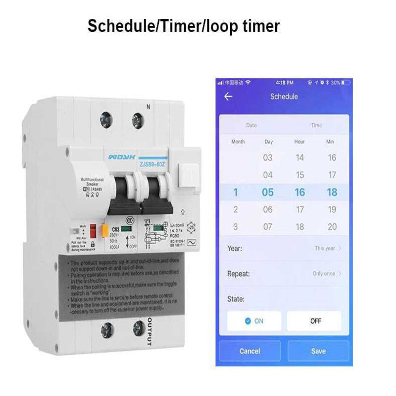 30mA RCBO WiFi Disjunctor diferential masurare energie TUYA 30mA RCBO WiFi Disjunctor diferential masurare energie TUYA